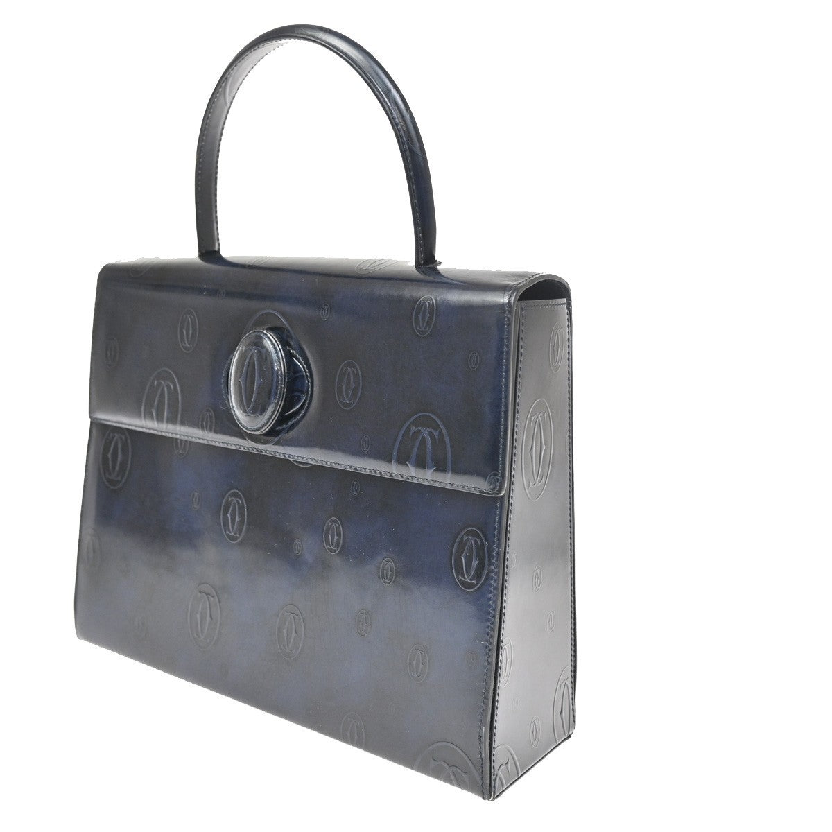 CARTIER Happy Birthday Handle Bag Patent Leather Top Navy Blue 89KC192
