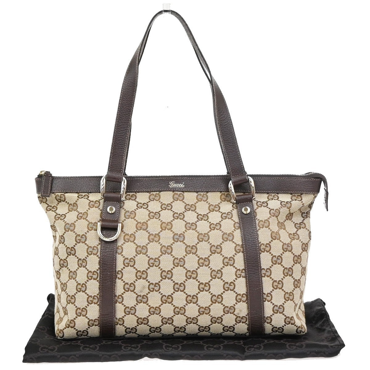 GUCCI GG Pattern Abbey Shoulder Tote Bag Canvas Leather Brown GHW Italy 77YJ048