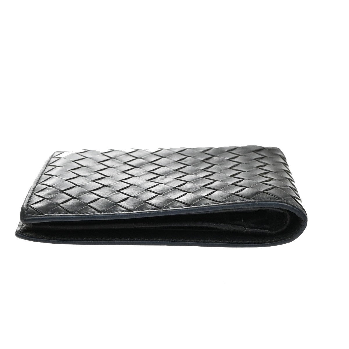 BOTTEGA VENETA Logo Intrecciato Bifold Compact Wallet Leather Navy Blue 07KP151