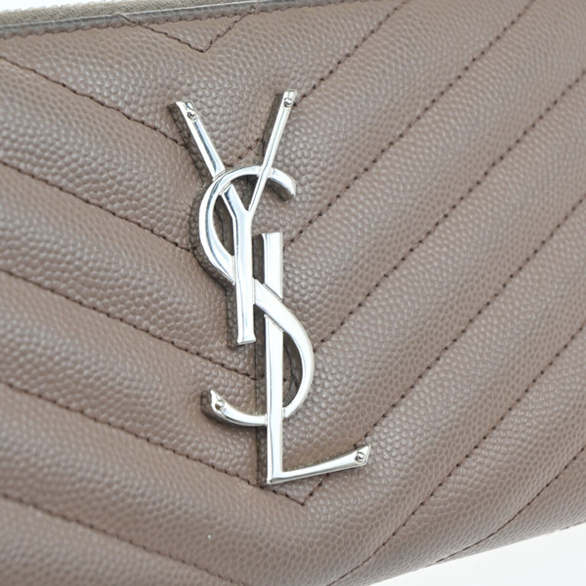 SAINT LAURENT YSL Logo Zipper Aroung Long Wallet Leather Brown SHW 64EF031