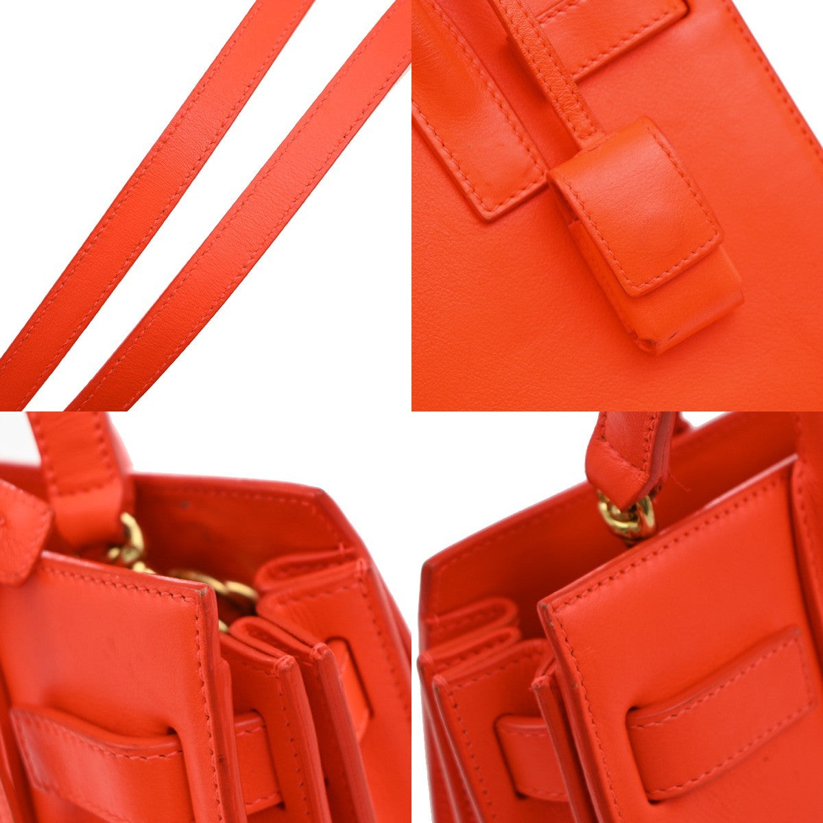 SAINT LAURENT 2 Way Sac de Jour Shoulder Hand Bag Leather Neon Red Italy 10EG144