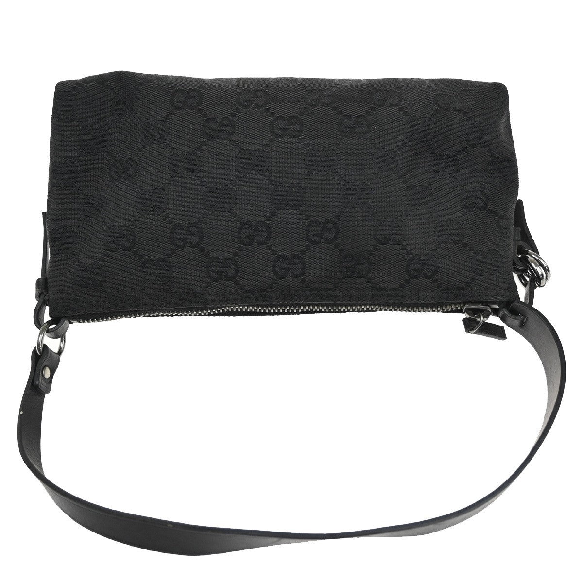 GUCCI GG Pattern Pouch Hand Bag Canvas Leather Black SHW Italy 66CA369