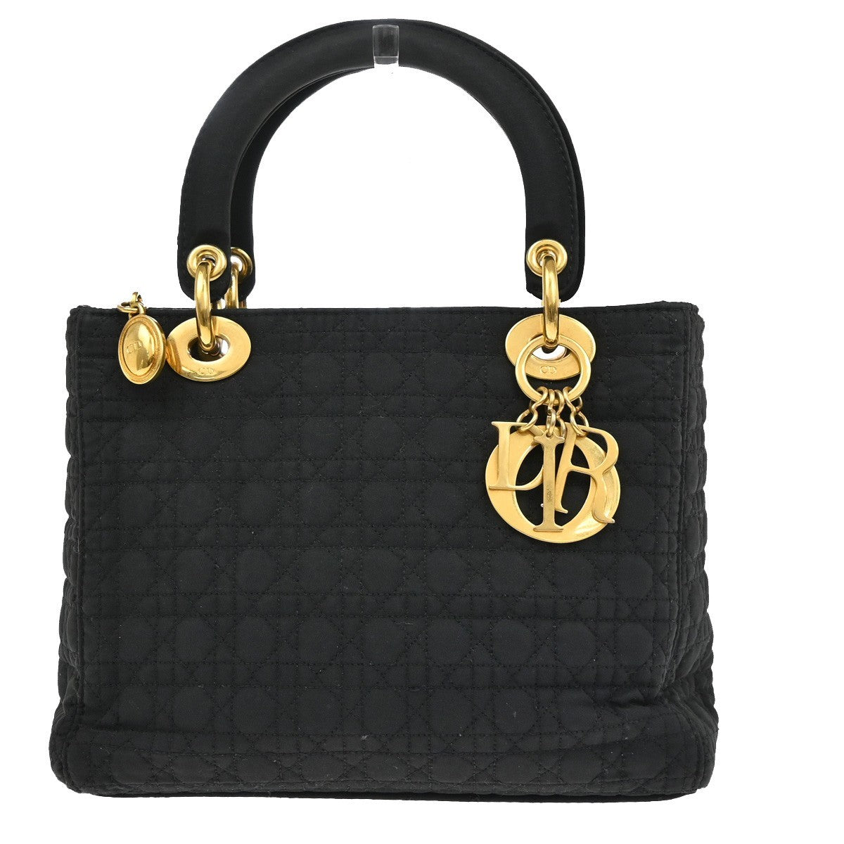 CHRISTIAN DIOR Logo Lady Cannage Hand Bag Nylon Leather Black GHW Italy 70EG071