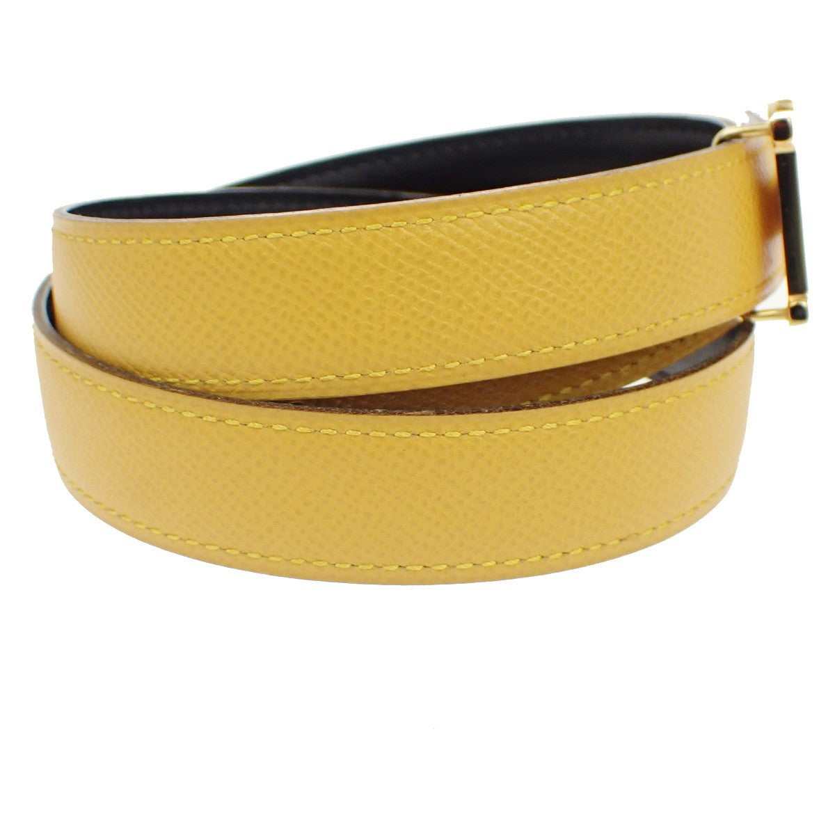 HERMES Logo Constance H Buckle Belt Size 65 Leather Yellow Black France 34RL638