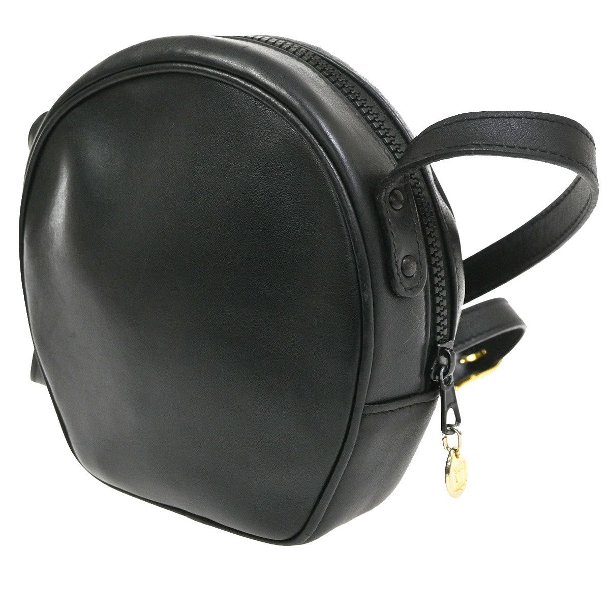 CELINE Ring Logo Crossbody Shoulder Bag Leather Black Italy GHW 38KC888