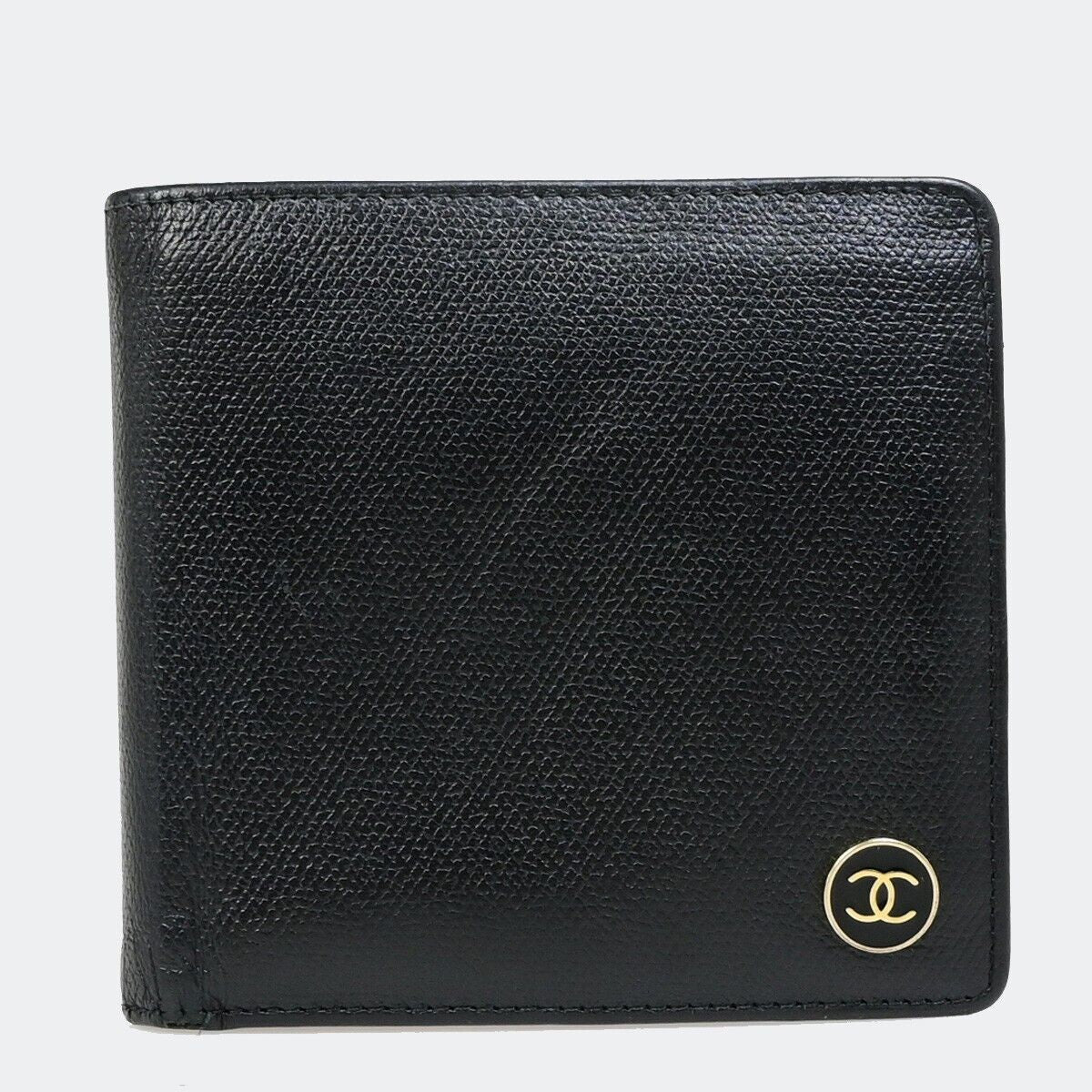 CHANEL CC Logo Compact Bifold Wallet Leather Black GHW France 38RK157