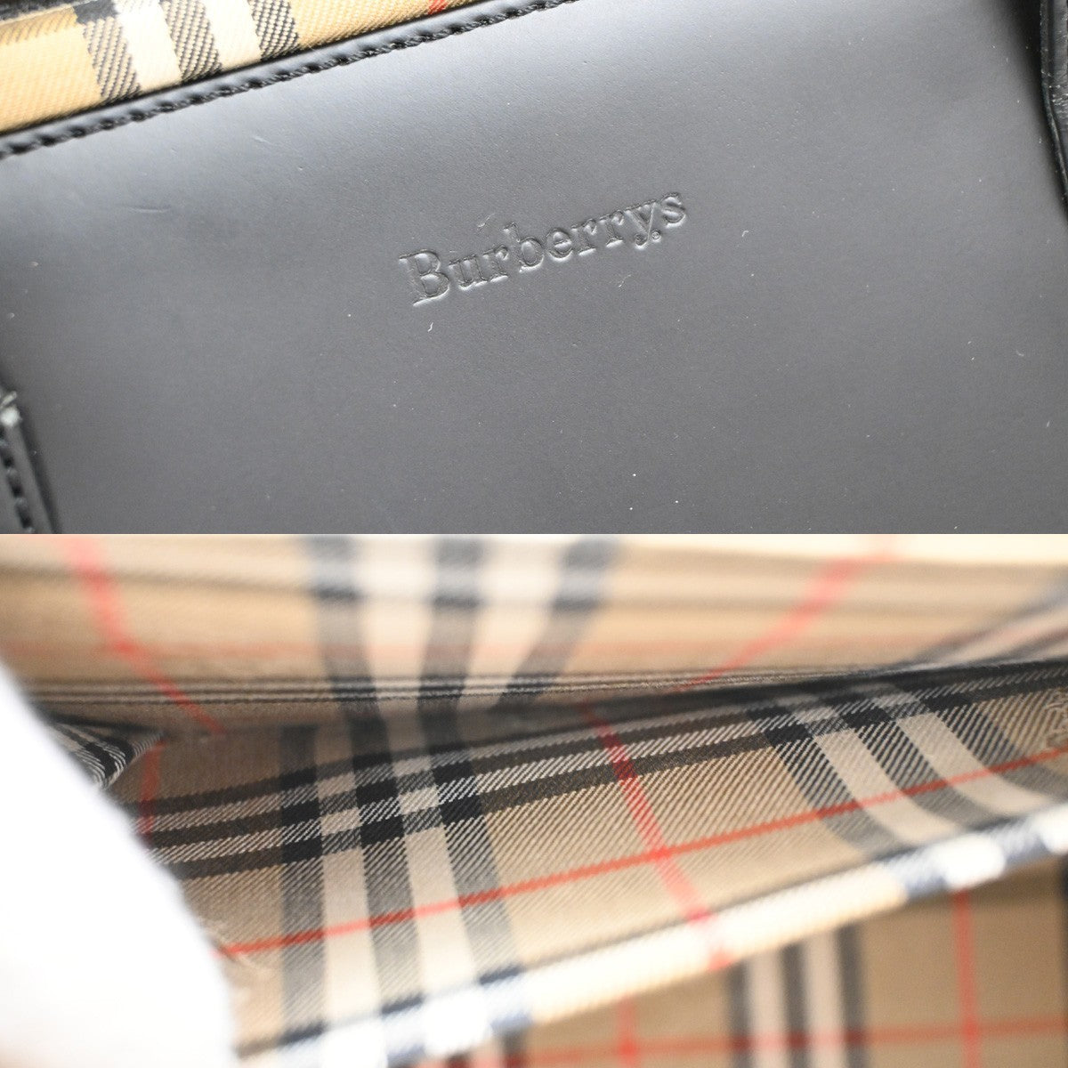 BURBERRYS Logo Nova Check Mini Handbag Canvas Leather Black Beige SHW 30DA223