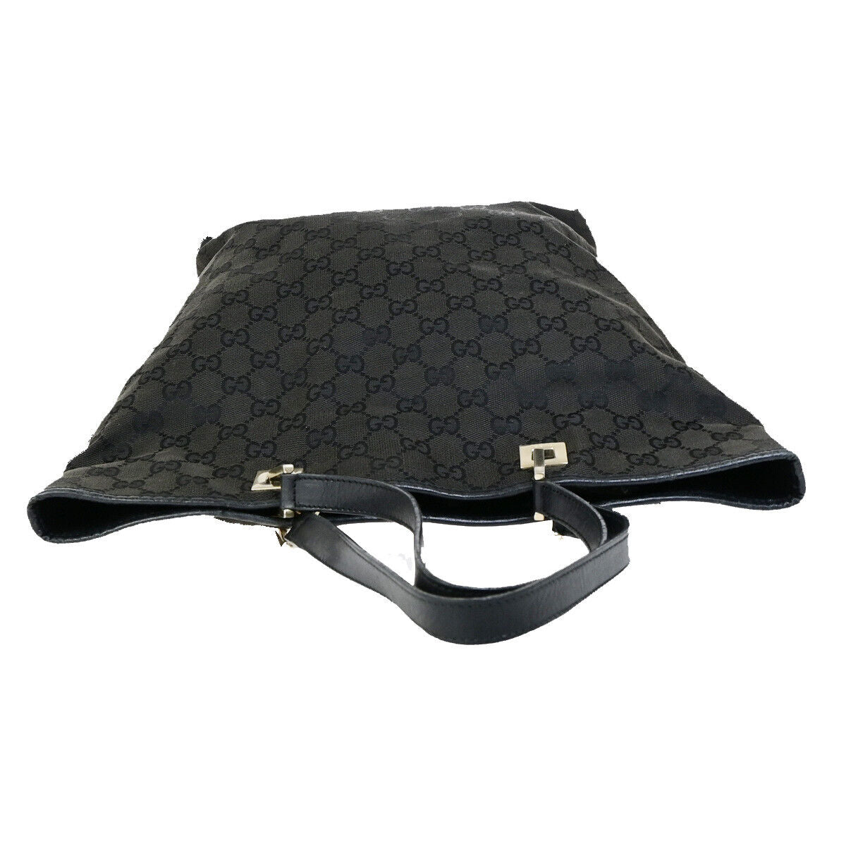 GUCCI Logo GG Pattern Shoulder Tote Bag Canvas Leather Black GHW Italy 09YG536