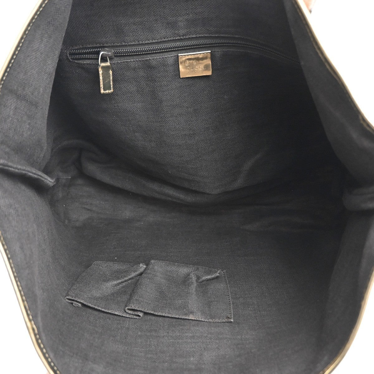 GUCCI GG Logo Canvas Shoulder Tote Bag Canvas Leather Gold Italy 34CA678