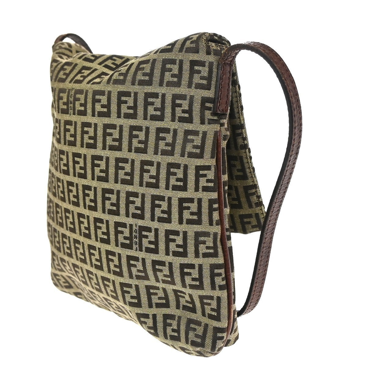 FENDI Zucca Zucchino Pattern Shoulder Bag Canvas Leather Brown Italy 82RL762