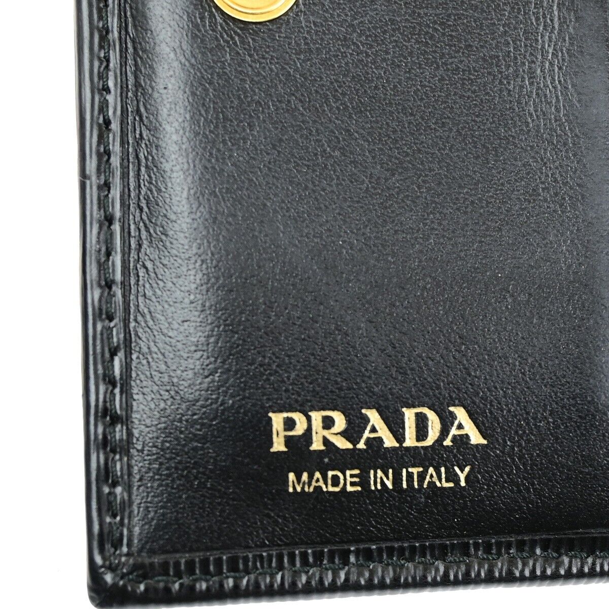 PRADA MILANO Logo Bifold Compact Wallet Vitello Move Leather Black Gold 61ED448