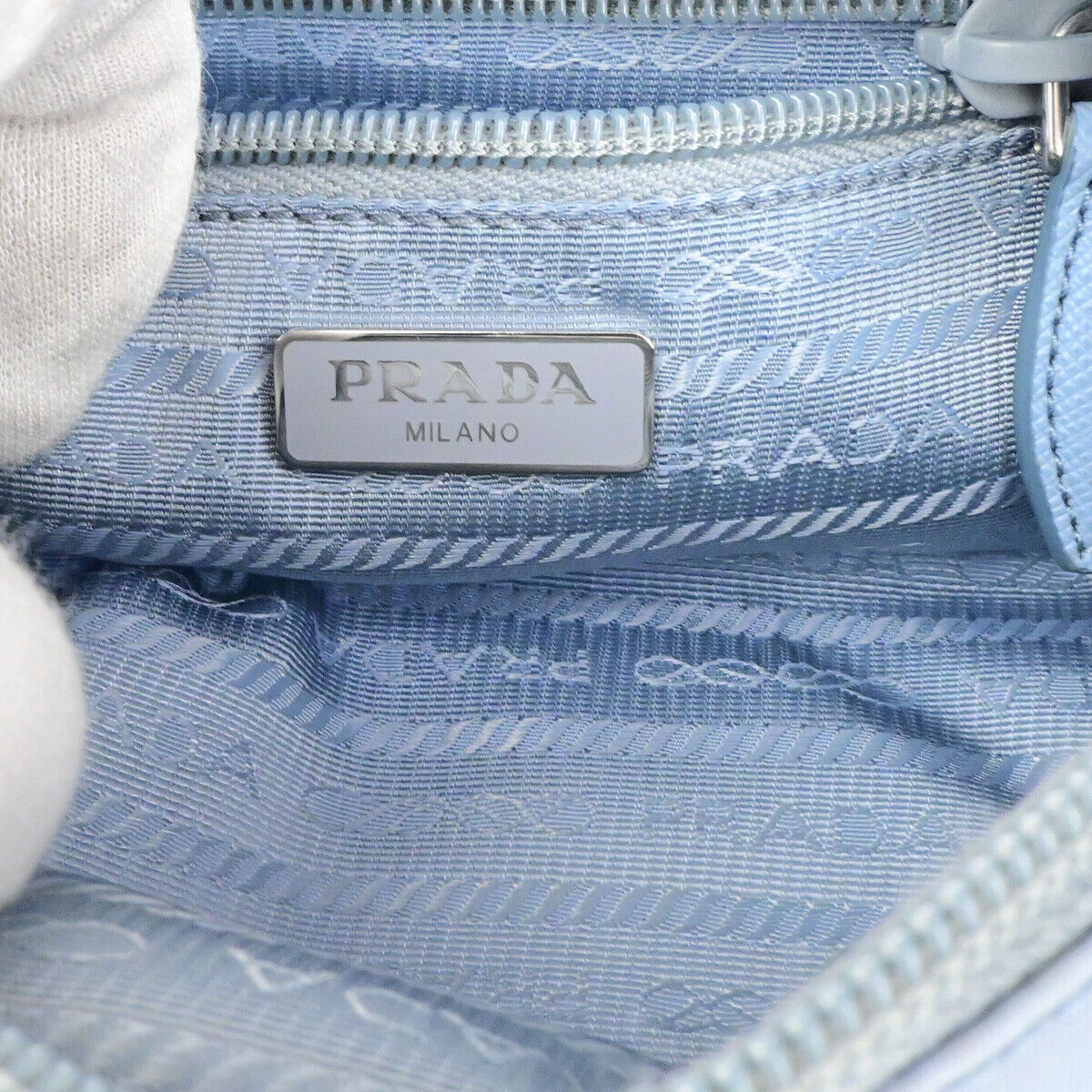 PRADA Logo Tessuto Cosmetic Mini Pouch Nylon Leather Blue SHW Italy 66YG675