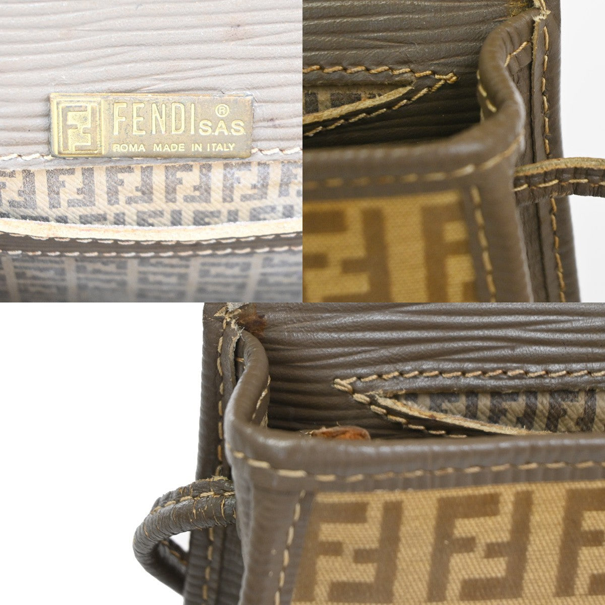 FENDI Logo Zucchino Pattern Mini Shoulder Bag PVC Leather Brown 66CA907