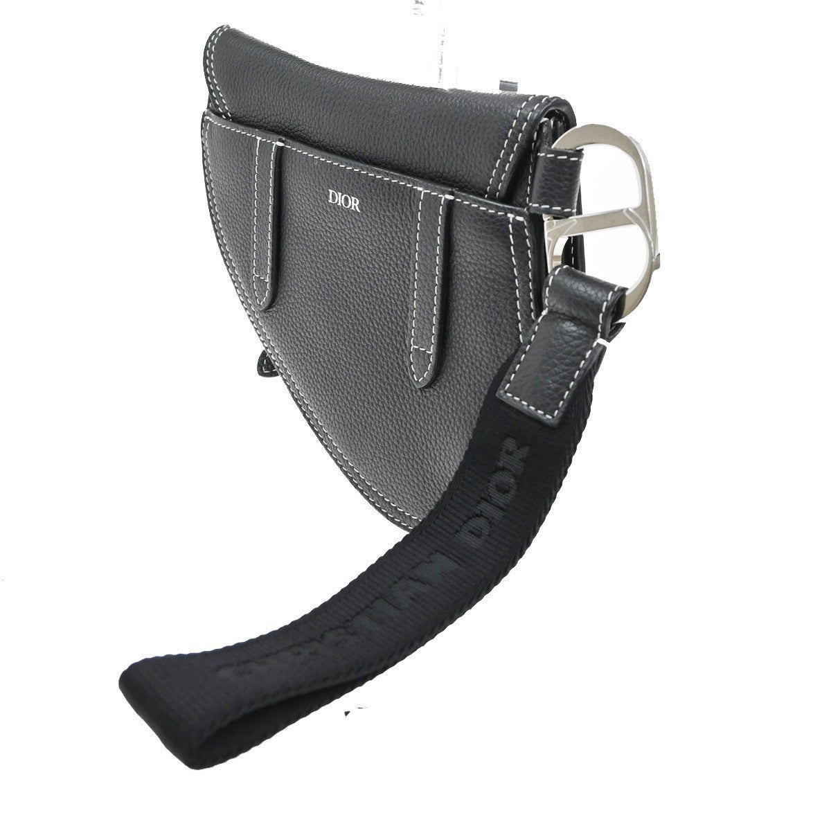 CHRISTIAN DIOR CD Logo Saddle Mini Pouch Bag Leather Black SHW 18TA508