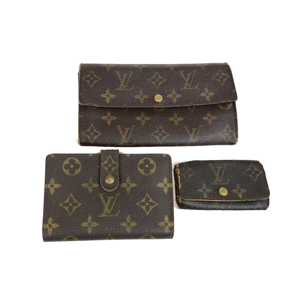 LOUIS VUITTON LV Logo 3 Set Trifold Bifold Wallet Monogram Leather Brown 68KA468