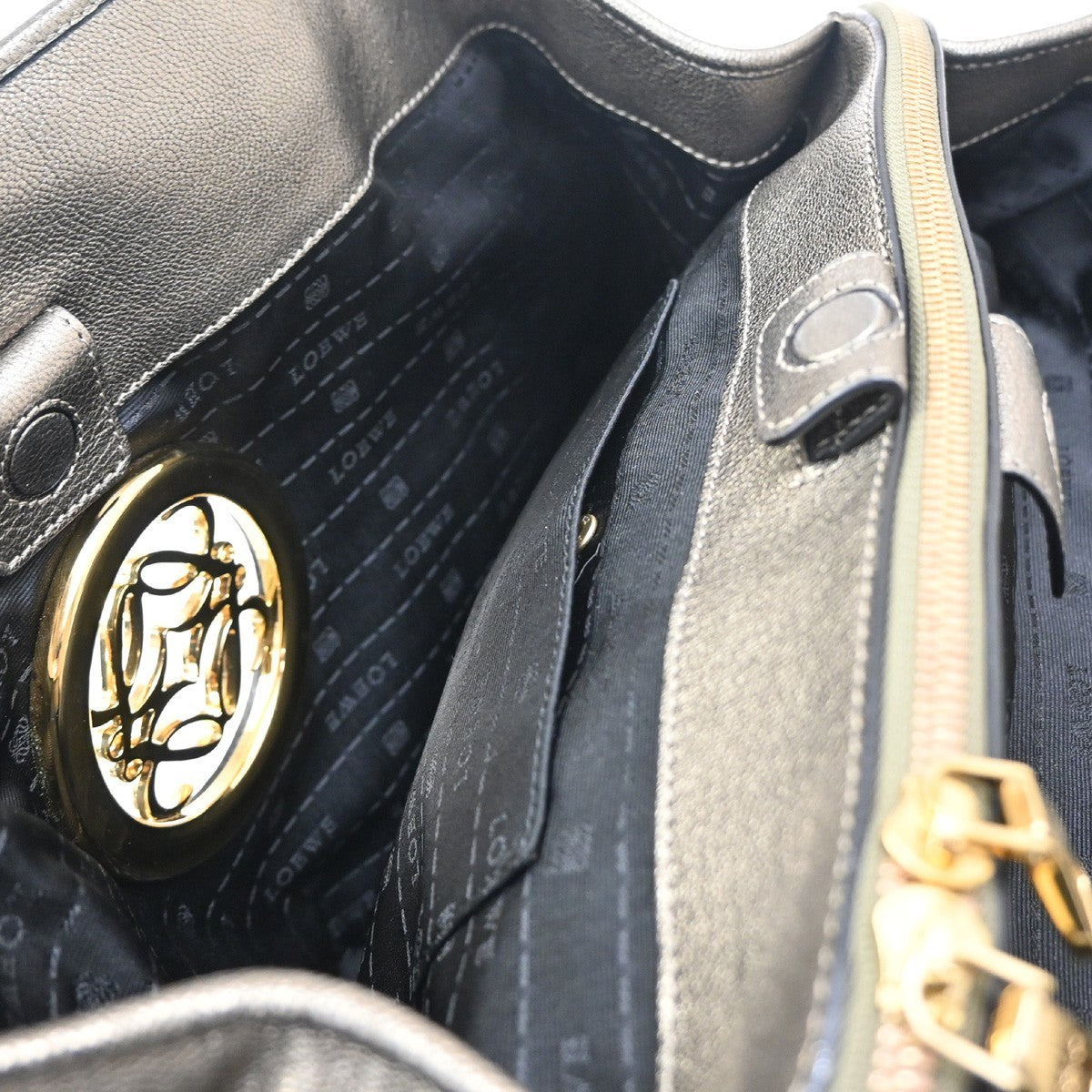 LOEWE Anagram Shoulder Bag Leather Metallic Gold GHW Spain 70KC465