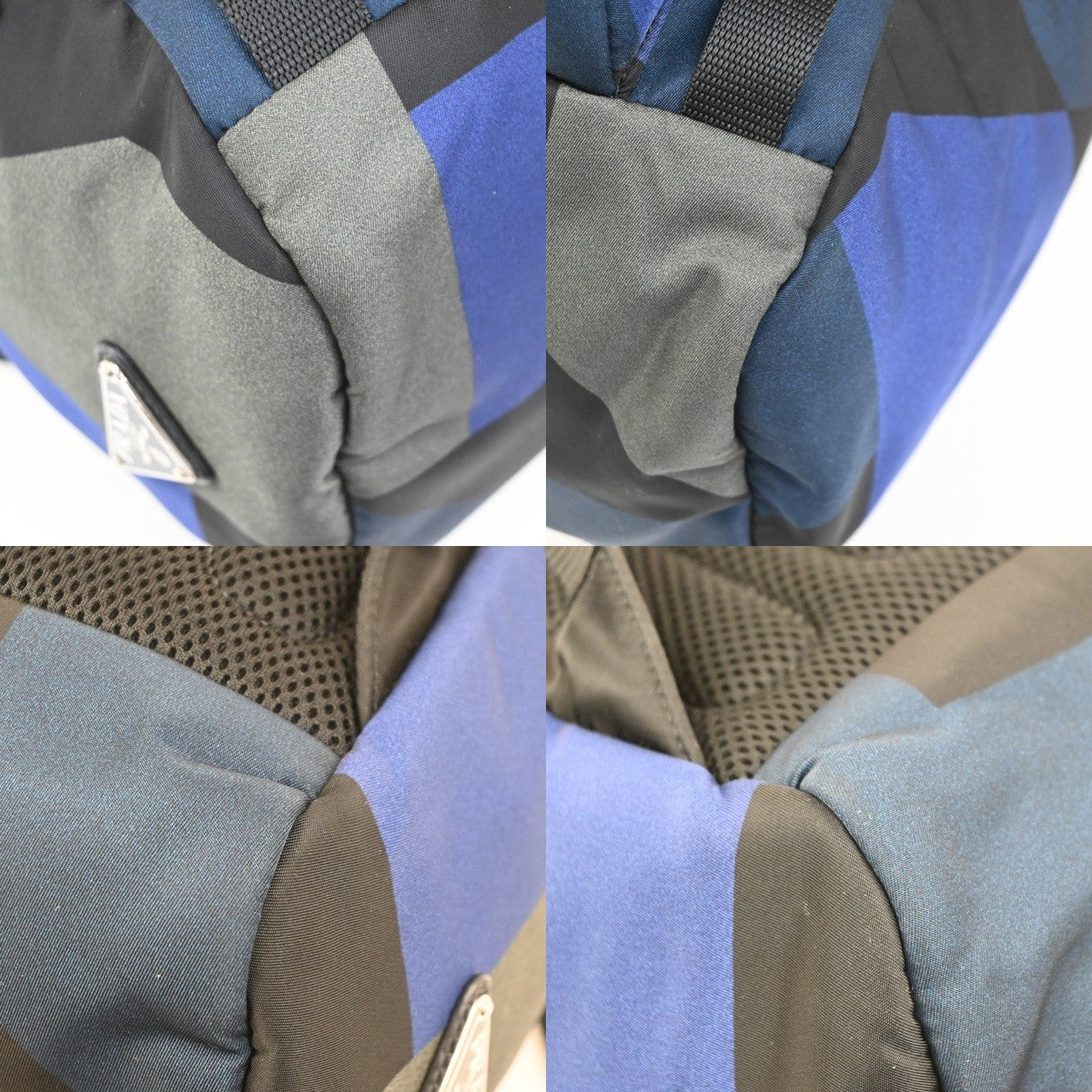 PRADA Logo Backpack Bag Nylon Leather Blue Khaki Black SHW Italy 26MA684