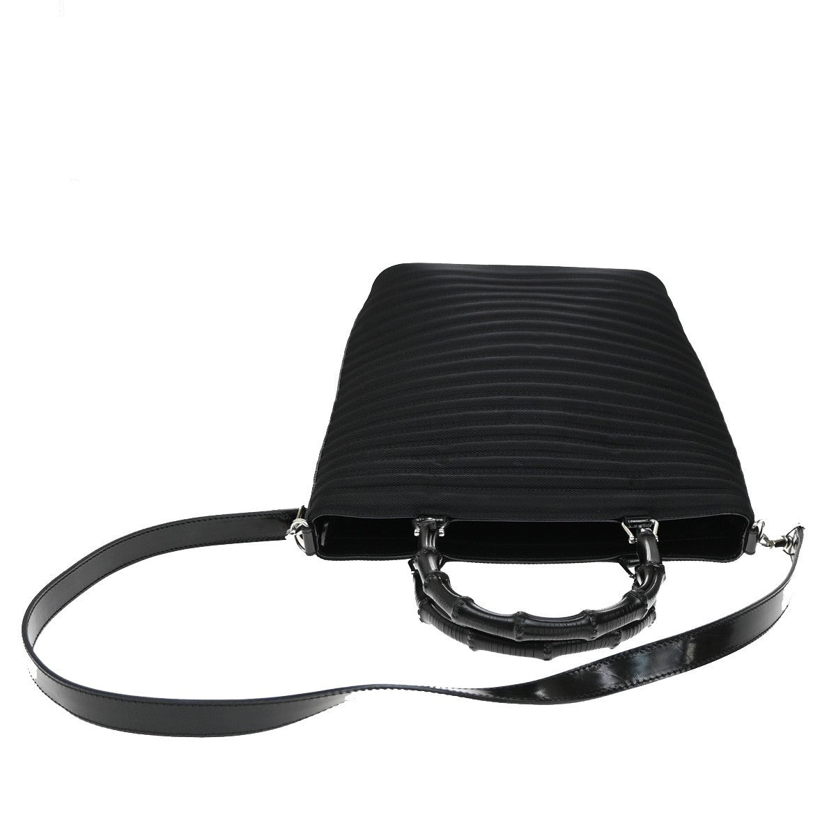 GUCCI Logo Bamboo 2Way Shoulder Hand Bag Canvas Leather Black SHW 30KB571