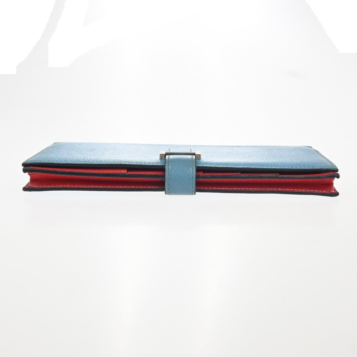 HERMES Bearn Bicolor Long Bifold Wallet Epson Leather Blue Red GHW 32KC756
