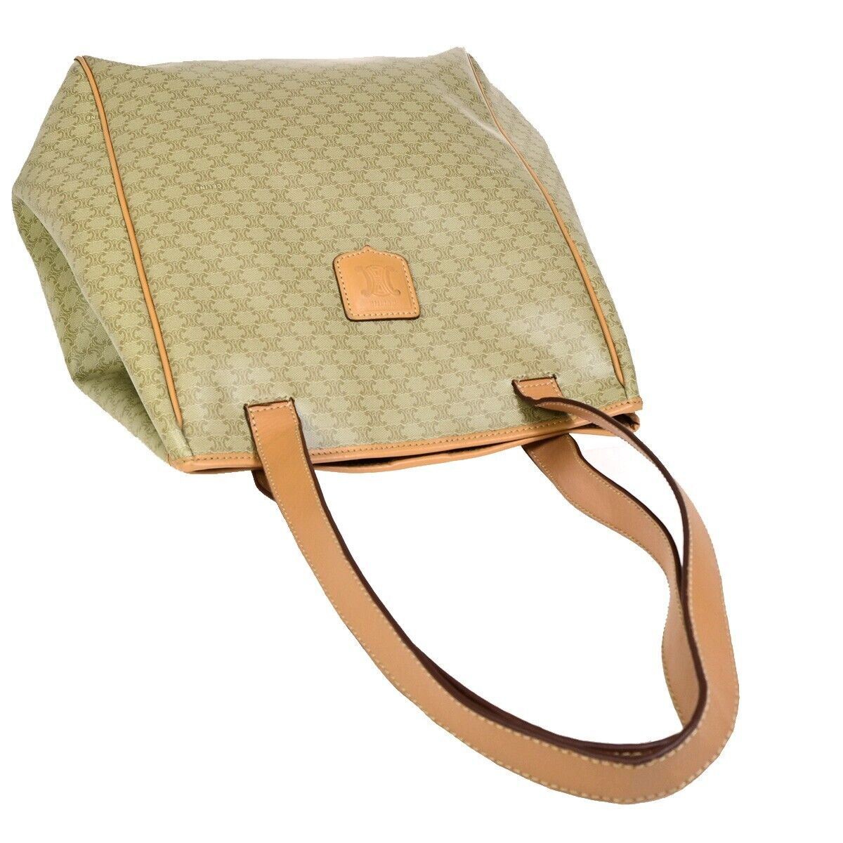 CELINE Logo Macadam Pattern Shoulder Tote Bag PVC Leather Beige Gold 33EB541