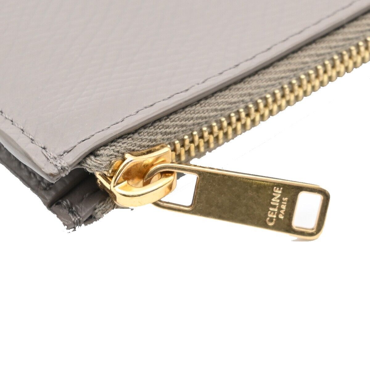 CELINE Logo Fragment Case Coin Zip Wallet Purse Leather Gray Gold Italy 36HB942