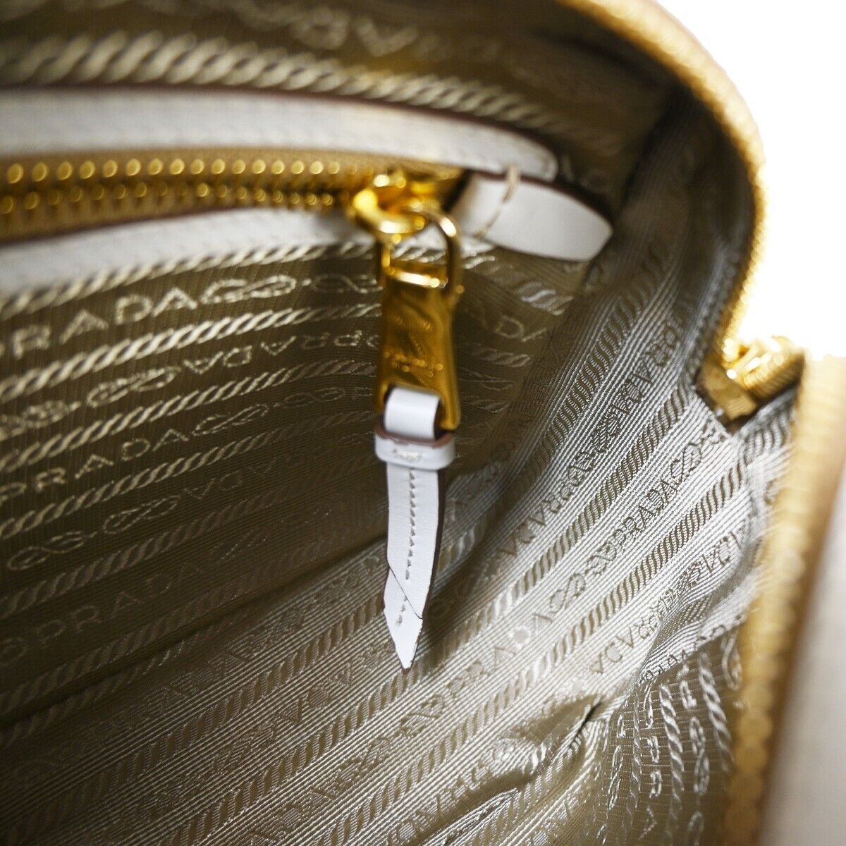 PRADA MILANO Logo Jacquard Shoulder Bag Canvas Leather Brown White Gold 50RJ741