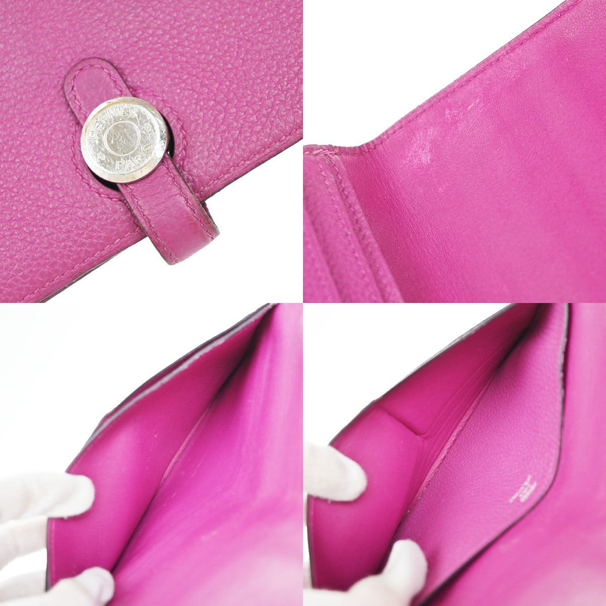 HERMES Logos Dogon GM Long Bifold Wallet Togo Leather Pink SHW 35RP163
