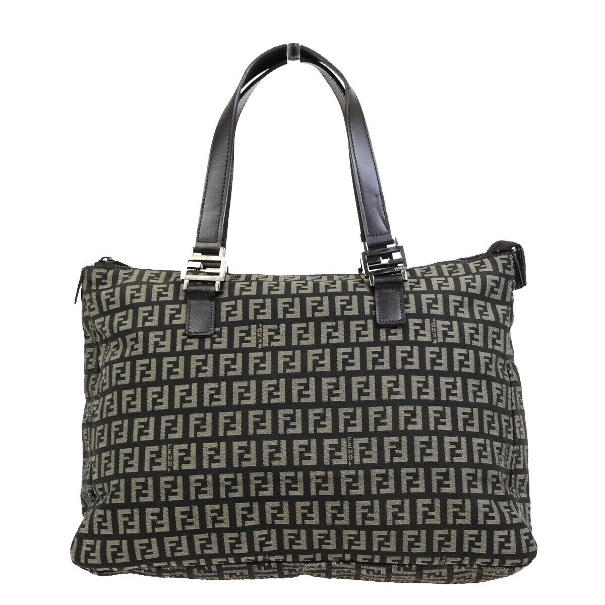 FENDI Logo Zucca Zucchino Pattern Hand Bag Canvas Leather Brown  Italy 34KA540