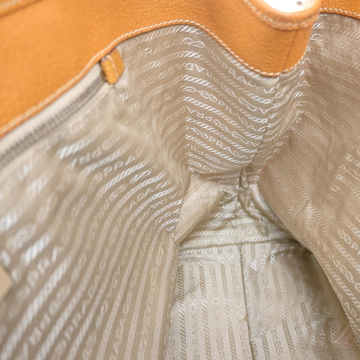 PRADA Logo Shoulder Tote Hand Bag Canvas Leather Beige Orange SHW Italy 34MA594