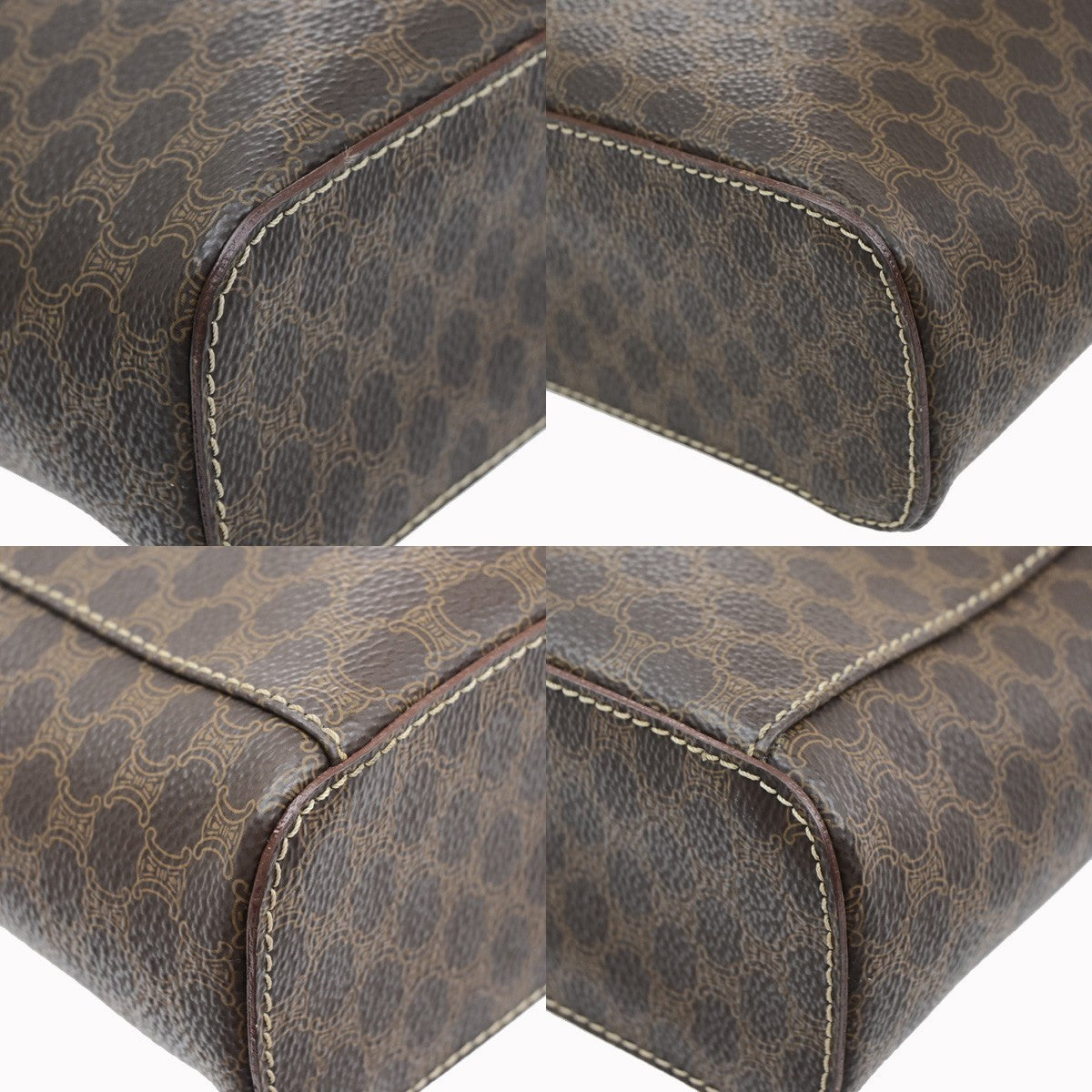 CELINE Logo Macadam Pattern Vanity Hand Bag PVC Leather Brown GHW Italy 69MA716