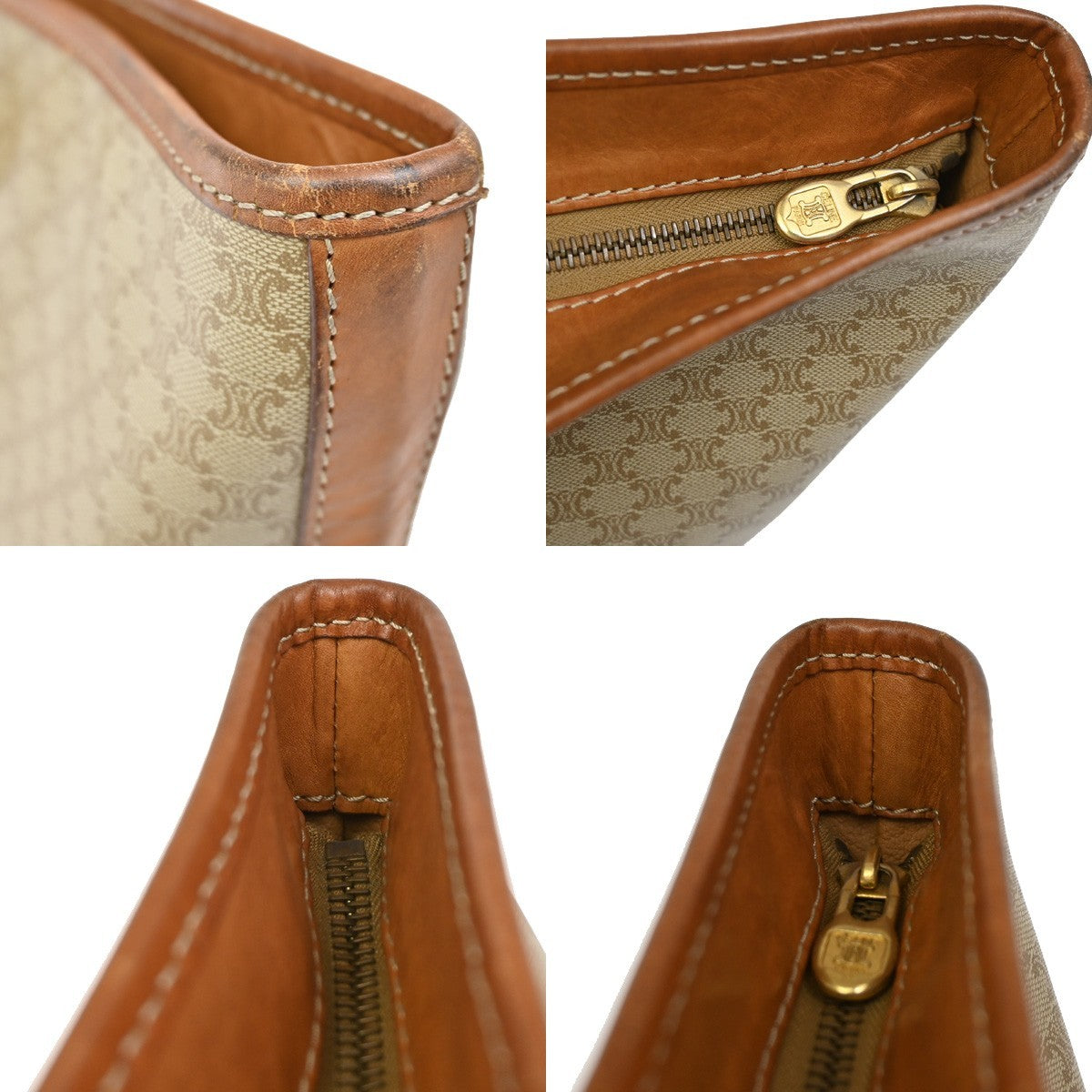 CELINE Macadam Pattern Shoulder Tote Bag PVC Leather Brown Gold Italy 04TA028