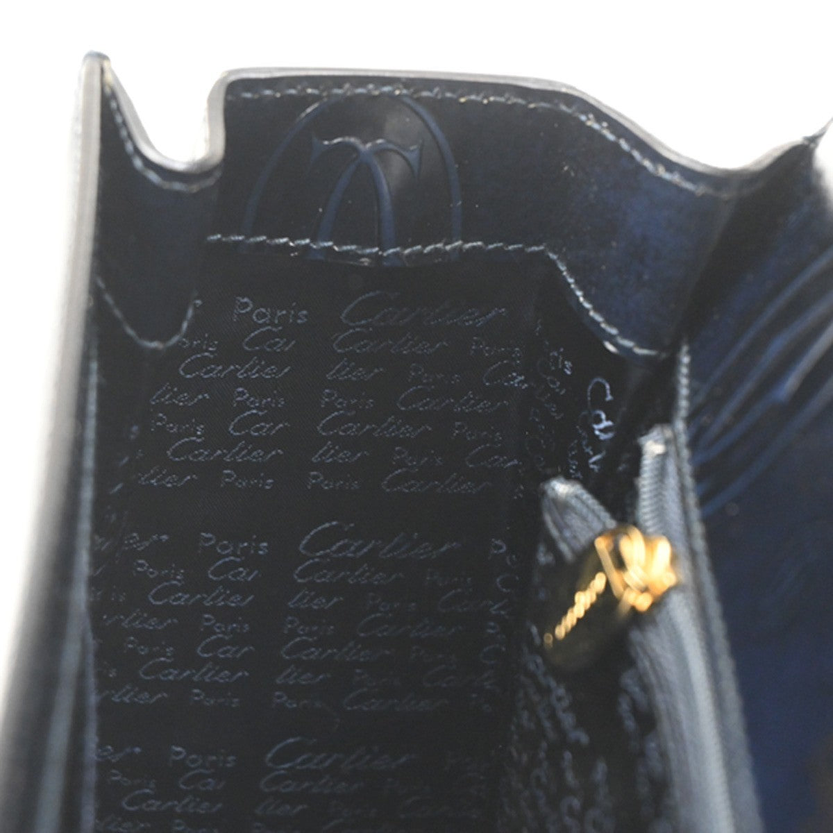 CARTIER Happy Birthday Handle Bag Patent Leather Top Navy Blue 89KC192