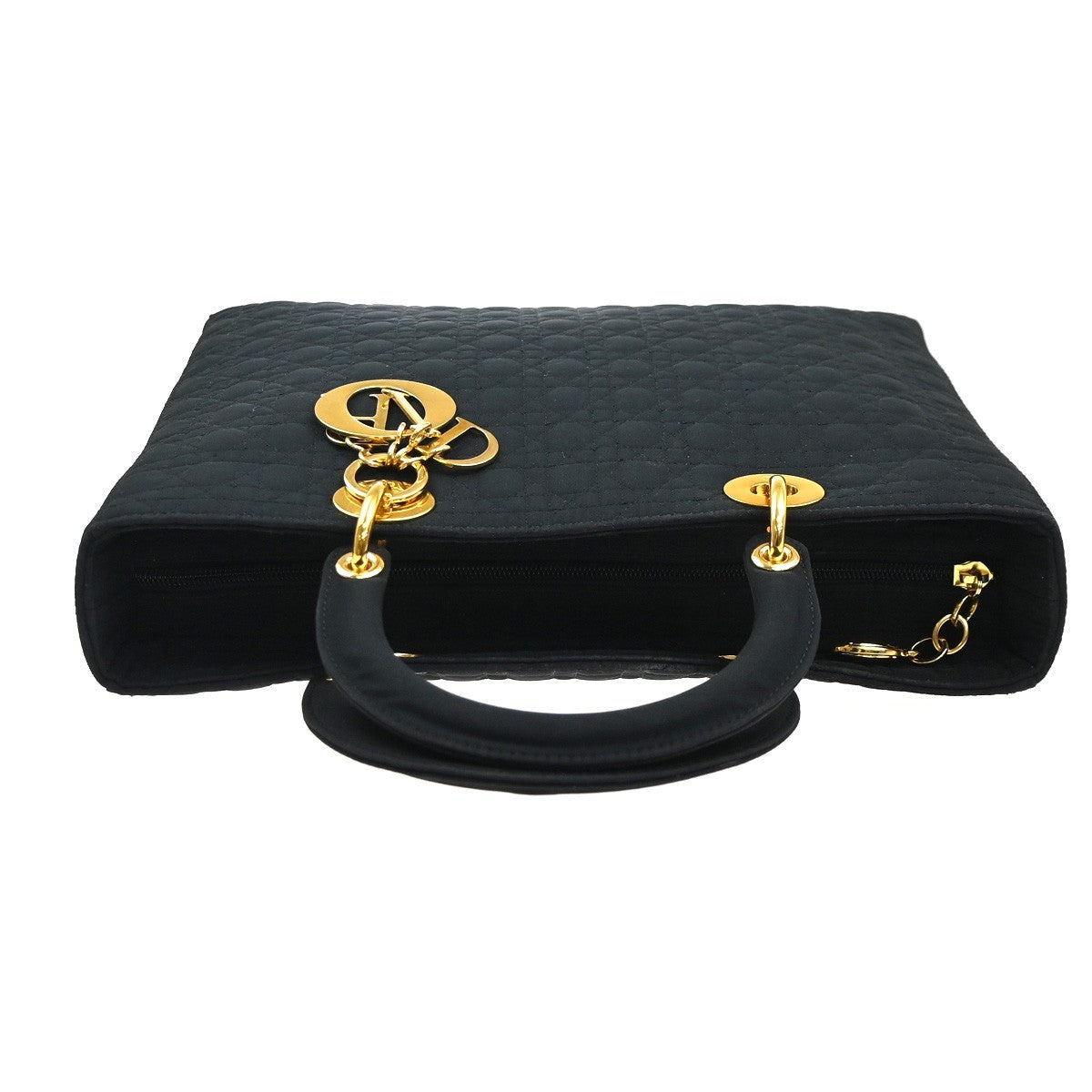CHRISTIAN DIOR Logo Lady Cannage Hand Bag  Nylon Leather Black GHW Italy 79KC991