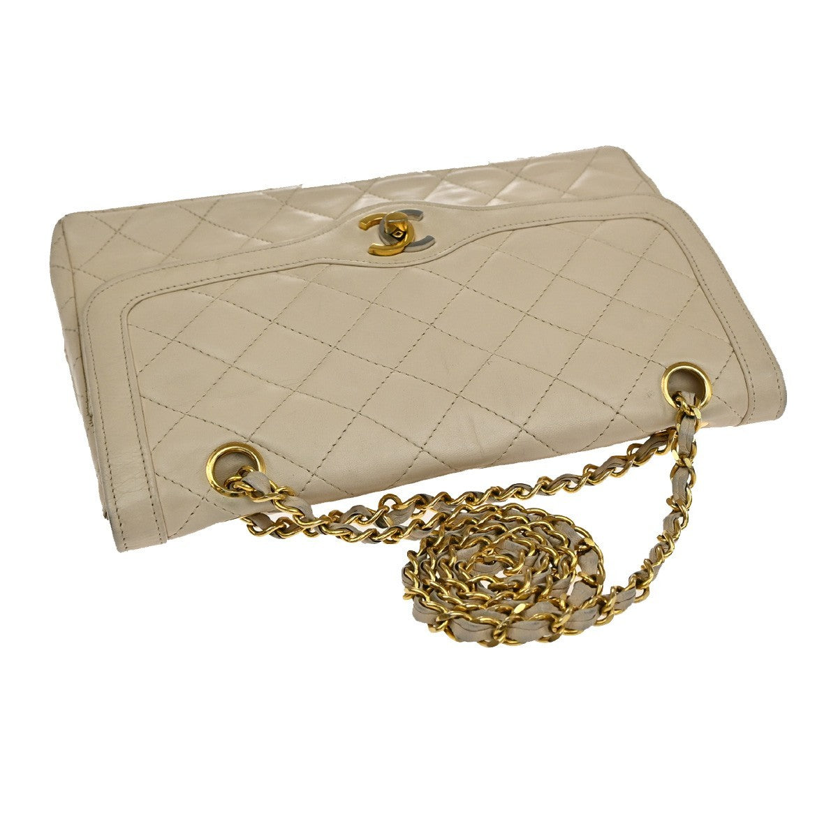 CHANEL CC Double Flap Paris Matelasse Chain Shoulder Bag Beige France 675RF822