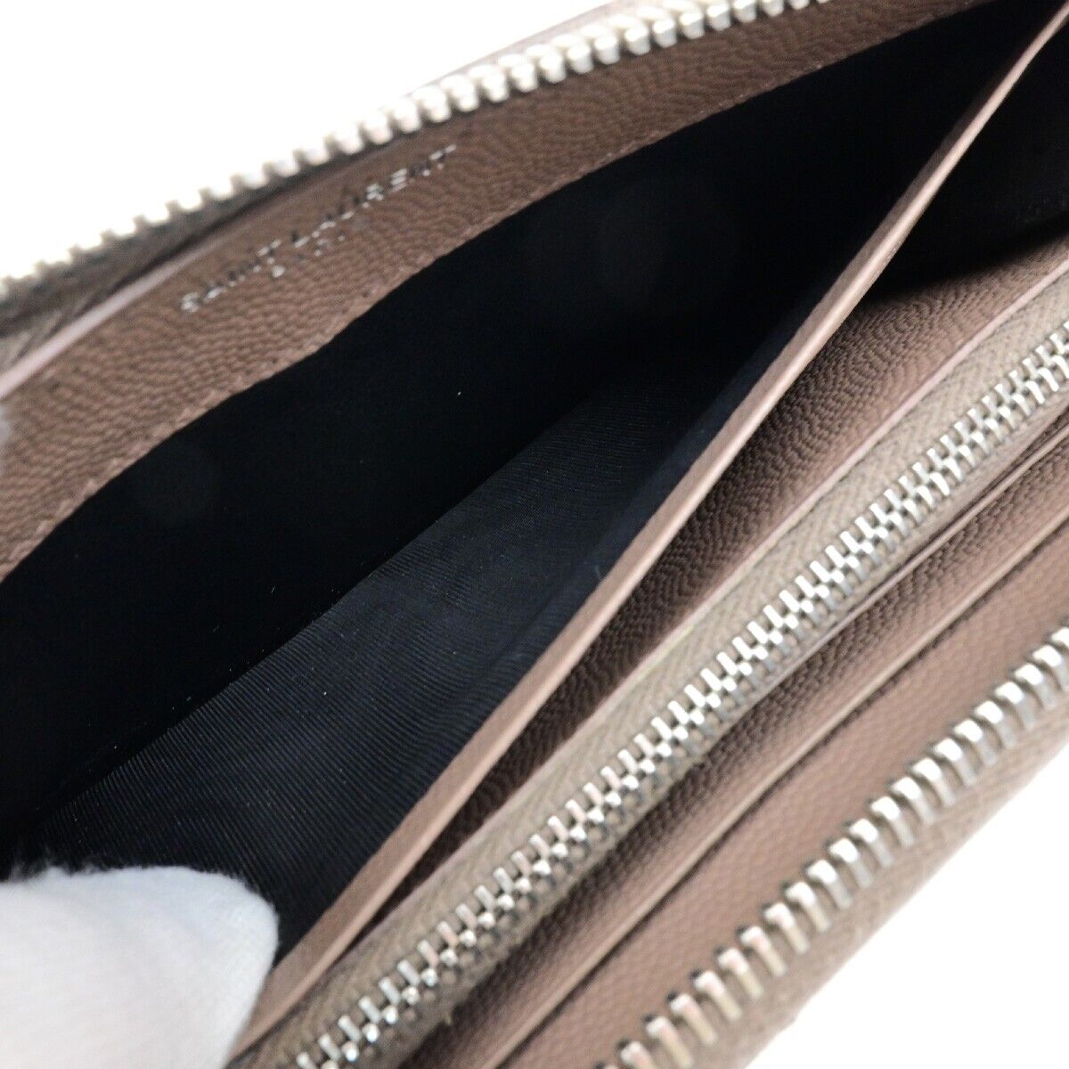 SAINT LAURENT YSL Logo Zipper Aroung Long Wallet Purse Leather Brown SHW 64EA259