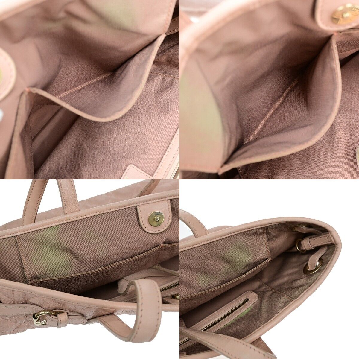 CHRISTIAN DIOR Panarea Cannage Shoulder Bag Coating Canvas Leather Pink 88YH016