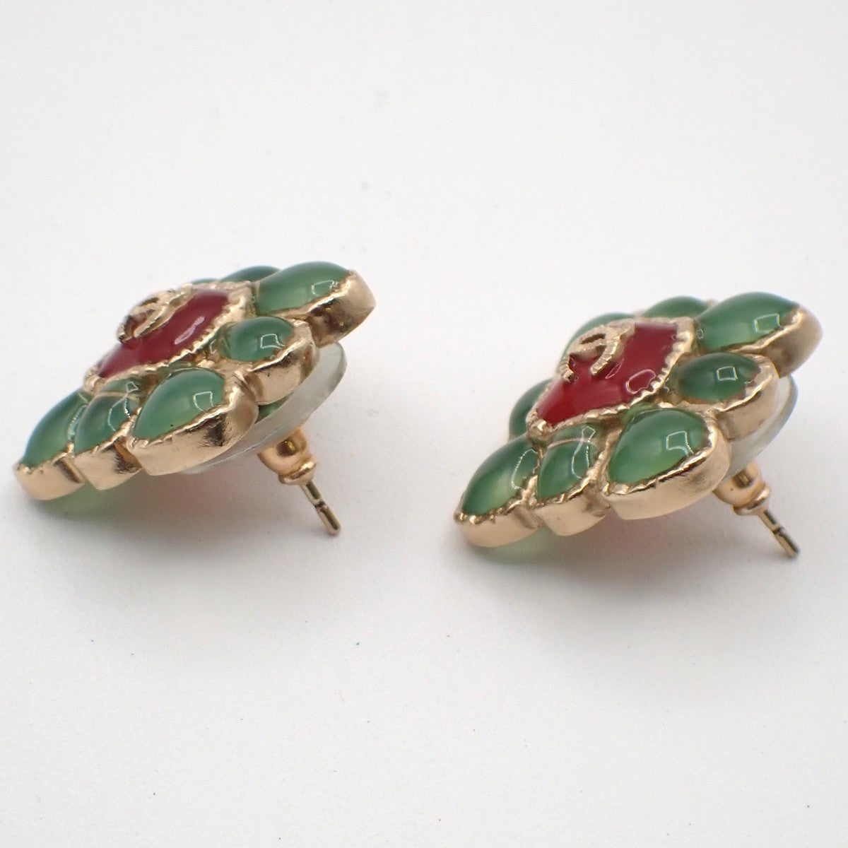 CHANEL CC Logo Button Square Pierce Earrings Gripoix A16C GHW France 86RL679