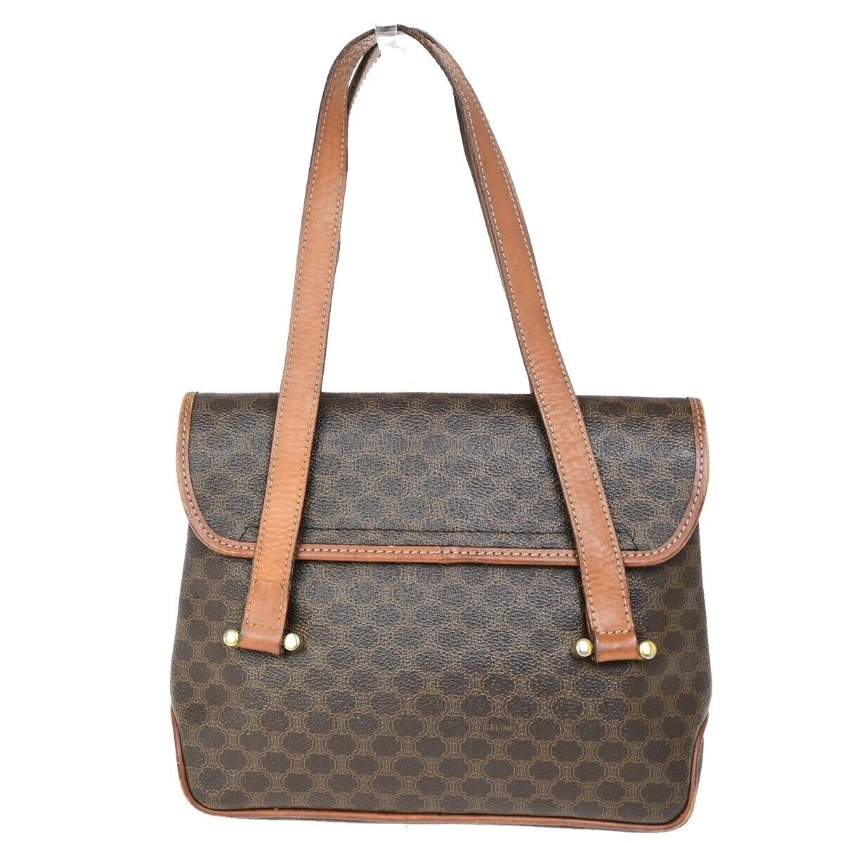 CELINE Logo Macadam Pattern Shoulder Bag PVC Leather Brown Italy Gold 60FB174