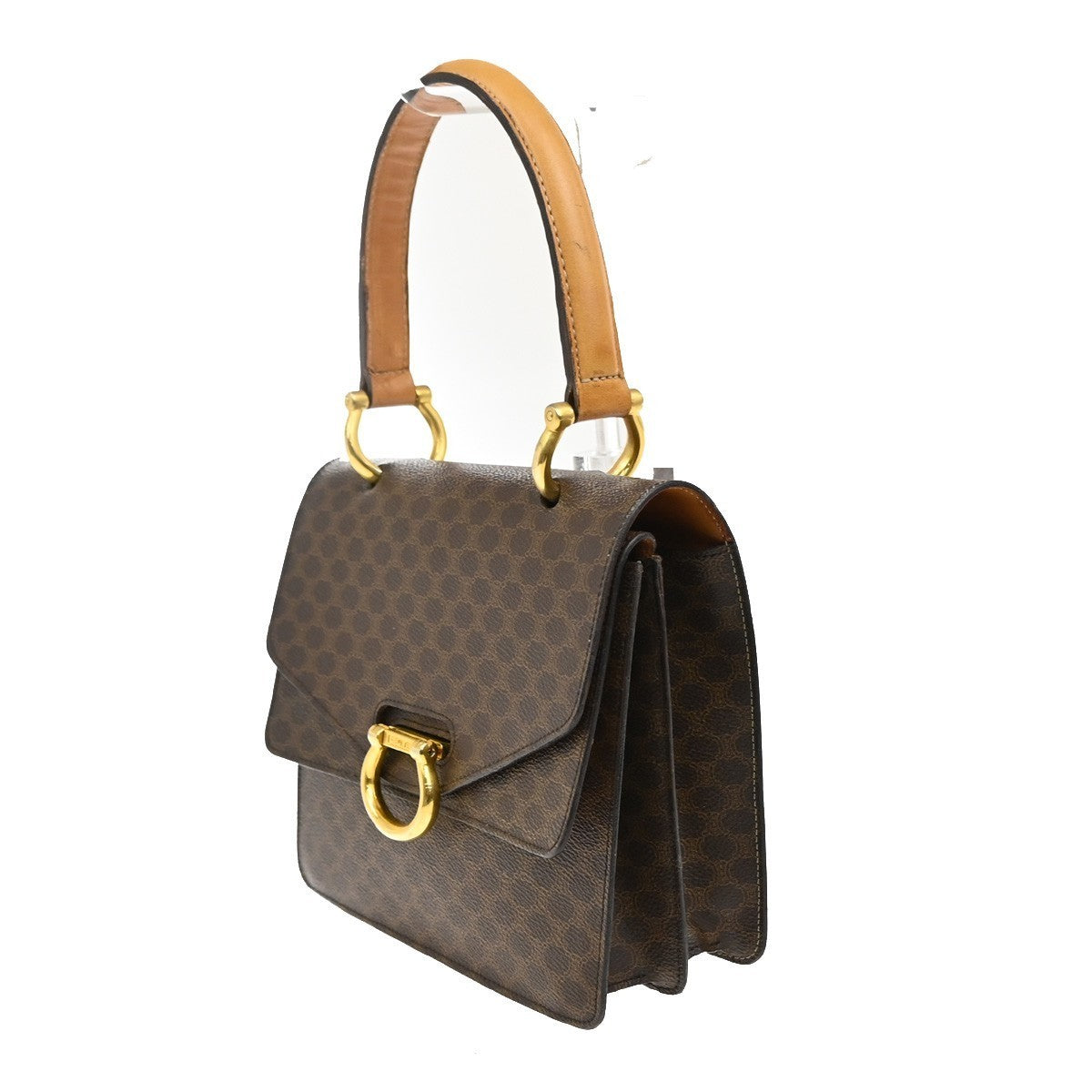 CELINE Logo Macadam Double flap Hand Bag PVC Leather Brown GHW Italy 34MA096
