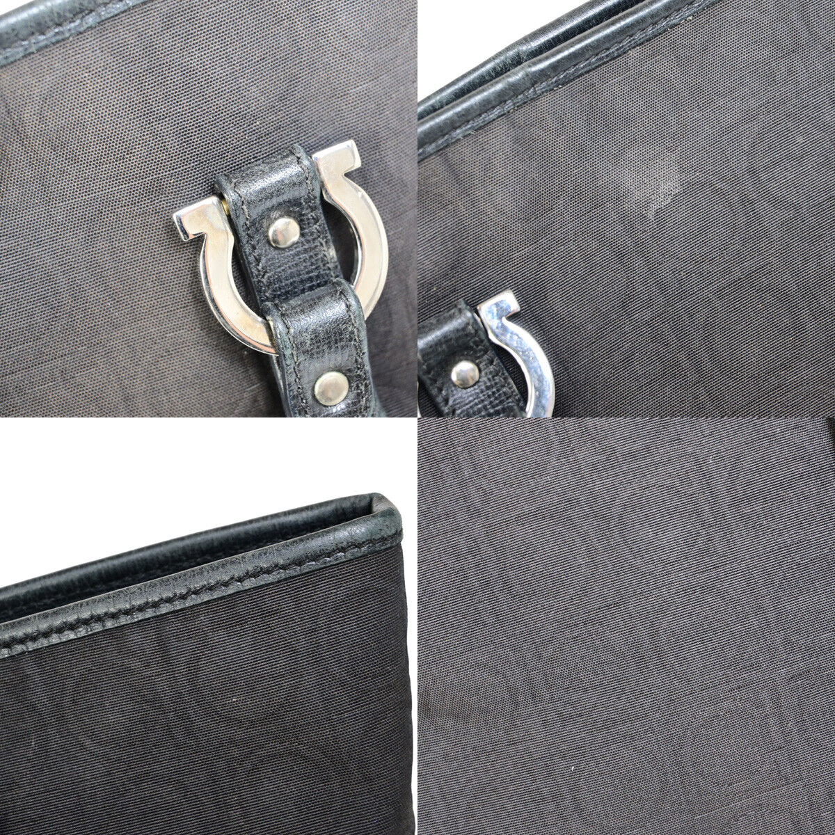SALVATORE FERRAGAMO Gancini Shoulder Bag Canvas Leather Black SHW Italy 08YF512