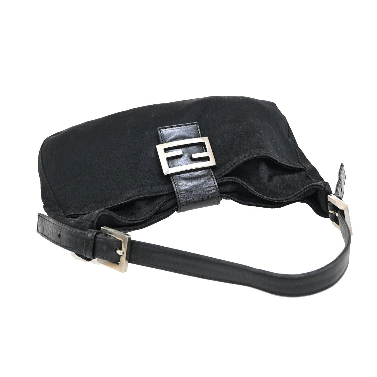 FENDI Logo Hand Bag Canvas Leather Black SHW Made in Italy 80EE527