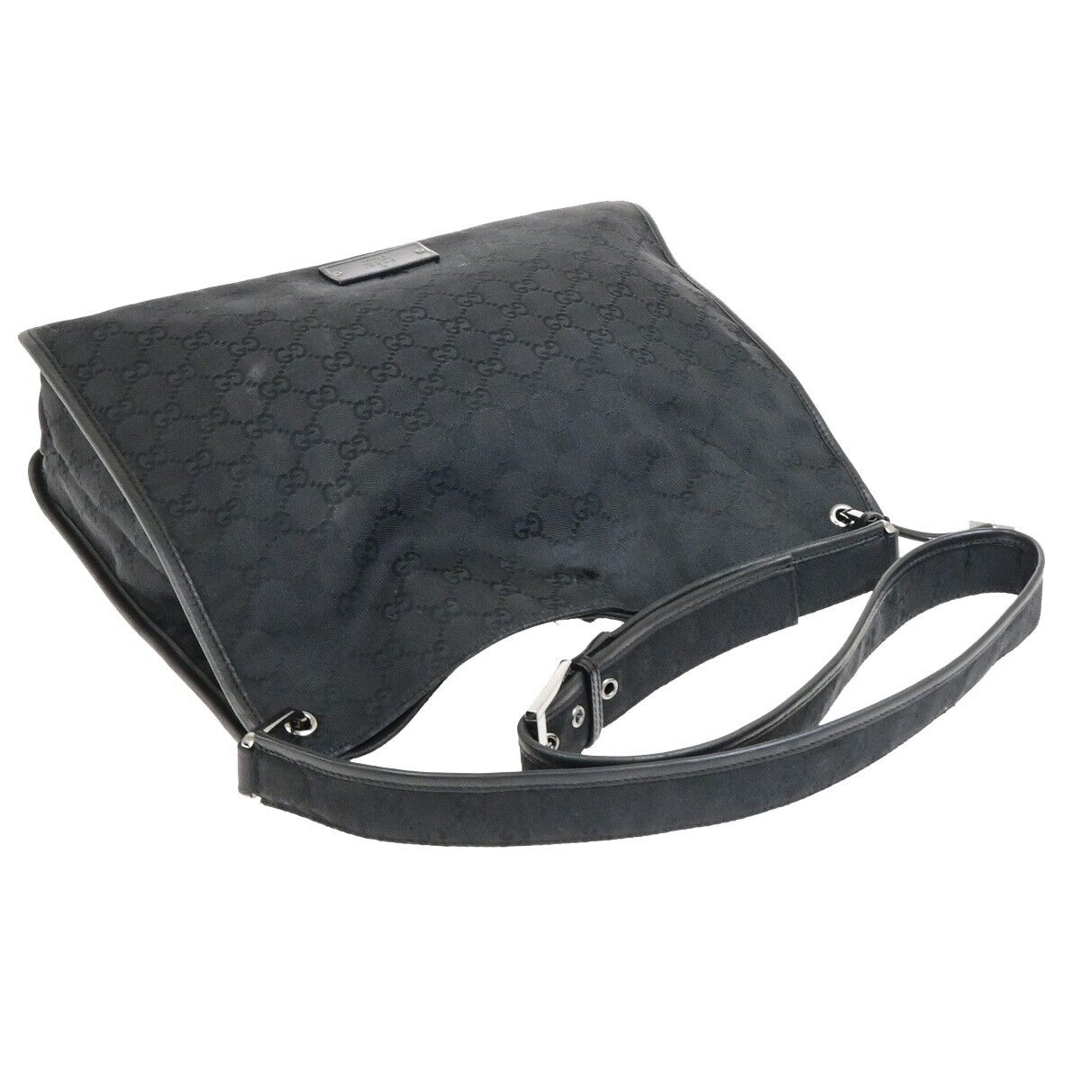 GUCCI Logo GG Pattern Cross Body Shoulder Bag Canvas Leather Black Italy 01FB473
