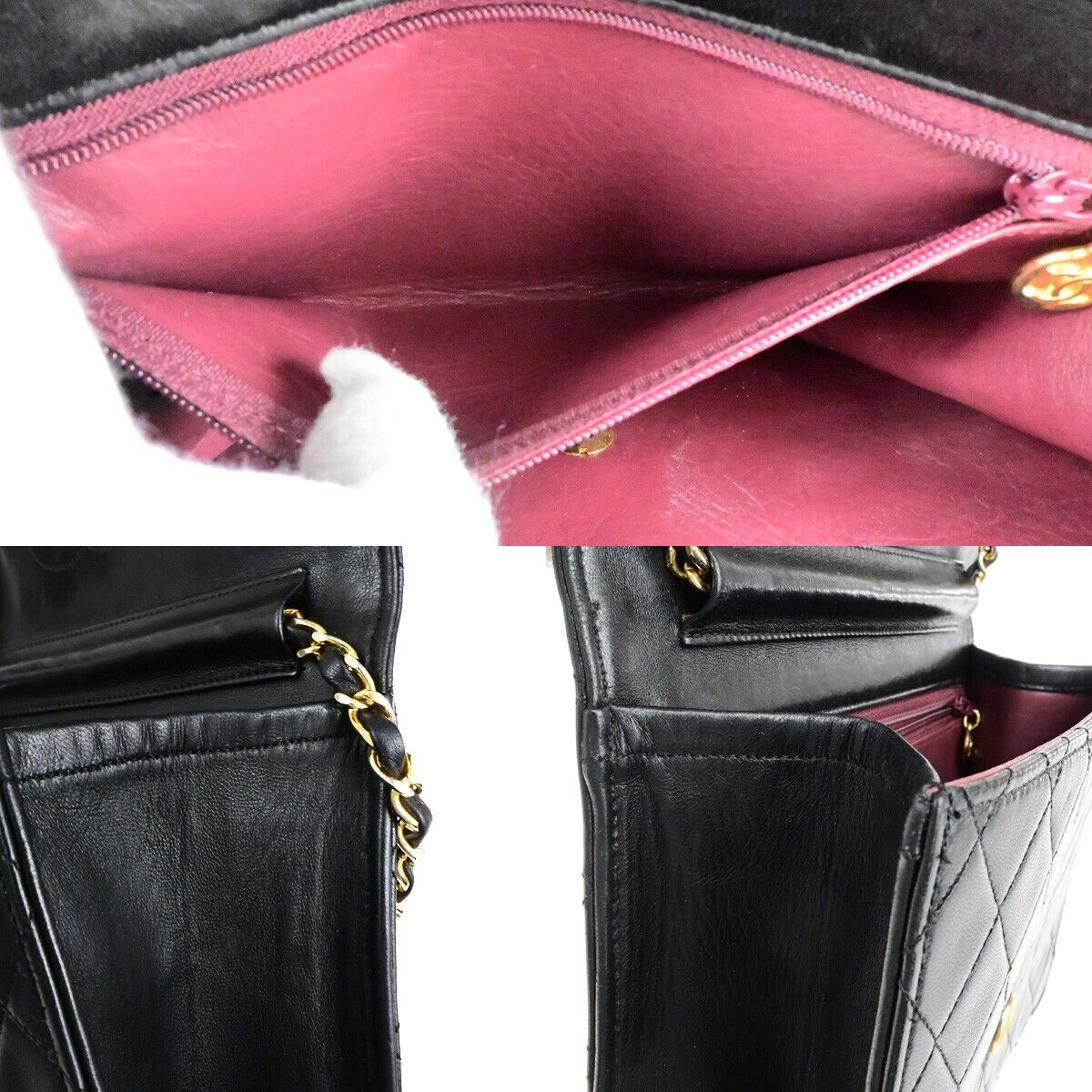 CHANEL CC Logo Matelasse Chain Shoulder Bag Leather Black GHW 41RK820