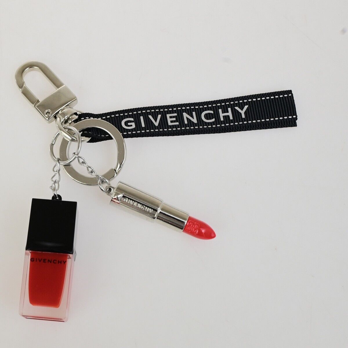 GIVENCHY Logo Parfums Make Up Bag Charm Key Ring Plastic Black Red SHW 03KA429