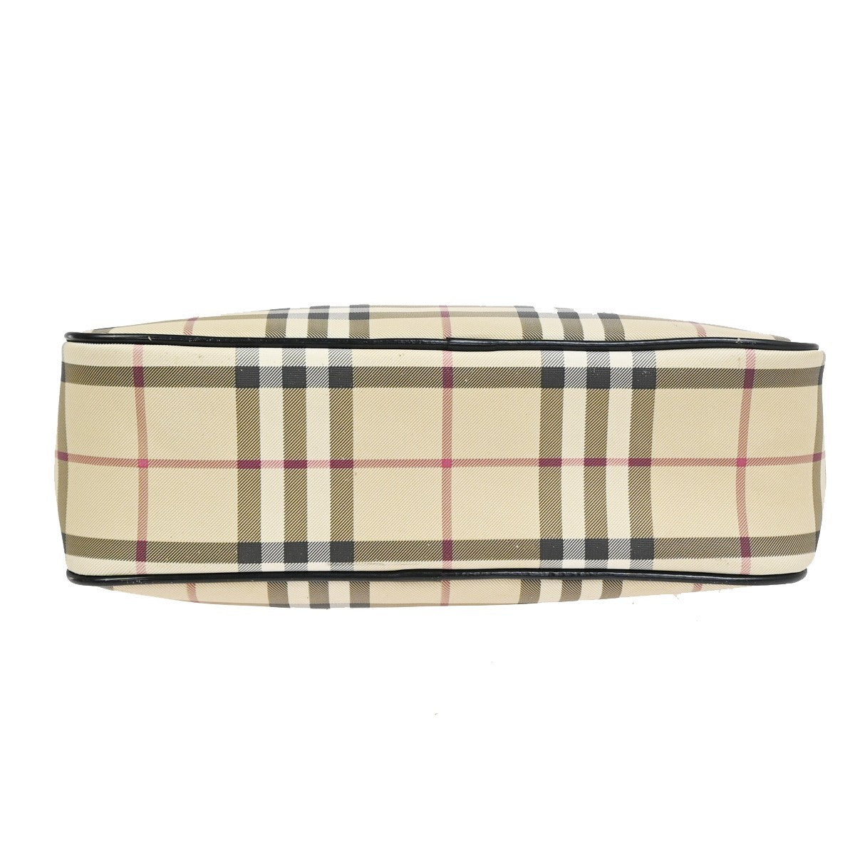BURBERRY Logo Nova Check Pattern Hand Bag PVC Leather Black Beige SHW 31KD025