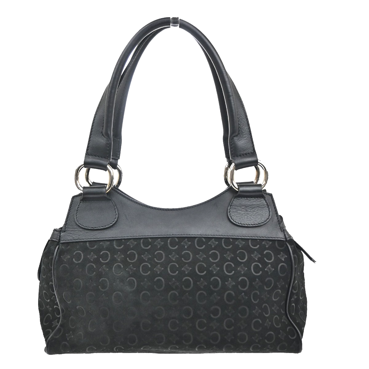 CELINE C Macadam Pattern Shoulder bag Black Suede Leather Black SHW 32CA419