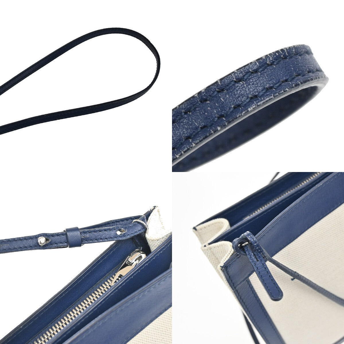 BALENCIAGA Logo 2Way Shoulder Clutch Hand Bag Canvas Leather Beige Blue 85FB718