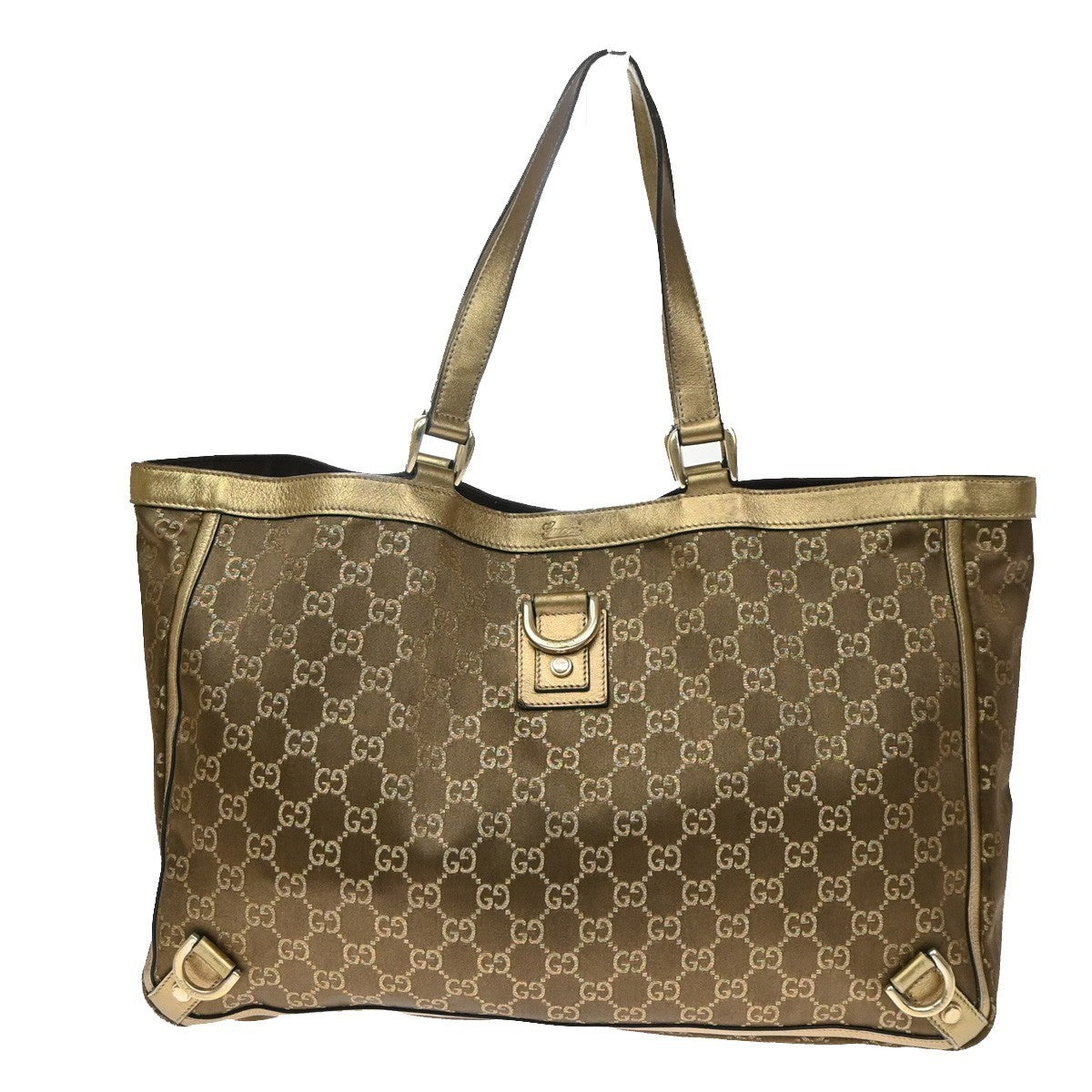 GUCCI Logo Abbey GG Pattern Shoulder Bag Satin Leather Brown GHW Italy 69YJ171