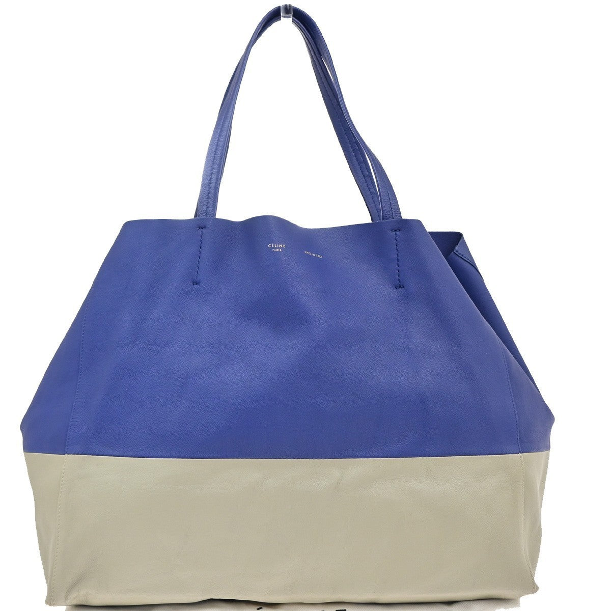 CELINE Logo Horizontal Bi-Cabas Shoulder Tote Bag Leather Blue Gray 82KP371