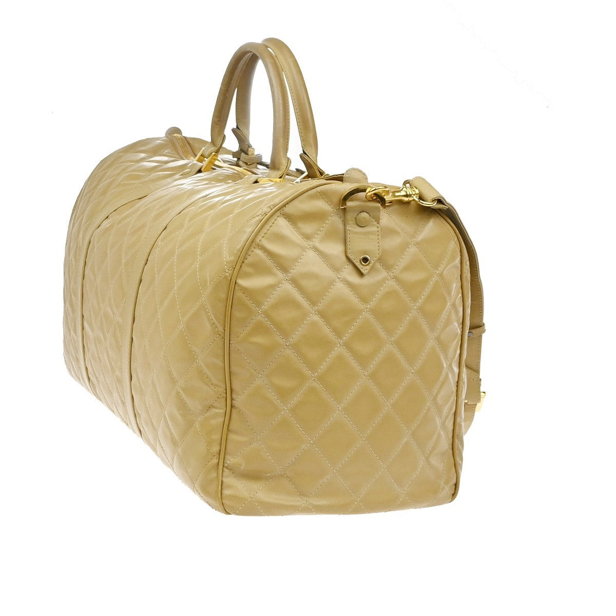 CHANEL CC Logo Matelasse 2Way Travel Hand Bag Leather Beige GHW Vintage 44RL978